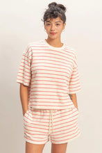 Load image into Gallery viewer, Striped Short Sleeve Terry Crew Neck Top-red