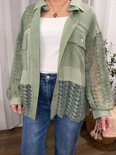 Load image into Gallery viewer, Olive Lace Button up Shirt
