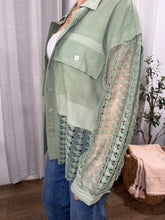 Load image into Gallery viewer, Olive Lace Button up Shirt

