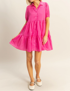 Hot Pink Puff Sleeve Dress