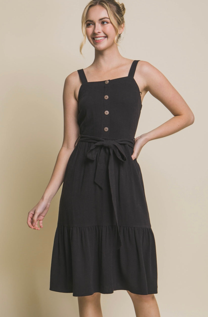 Black Midi Linen Dress