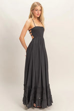 Load image into Gallery viewer, Black Smocked Halter Maxi Dress
