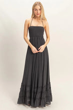 Load image into Gallery viewer, Black Smocked Halter Maxi Dress
