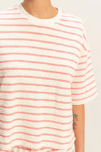 Load image into Gallery viewer, Striped Short Sleeve Terry Crew Neck Top-red
