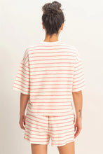 Load image into Gallery viewer, Striped Short Sleeve Terry Crew Neck Top-red

