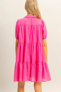 Hot Pink Puff Sleeve Dress