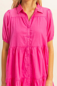 Hot Pink Puff Sleeve Dress