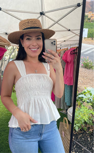 White Smocked Peplum Top